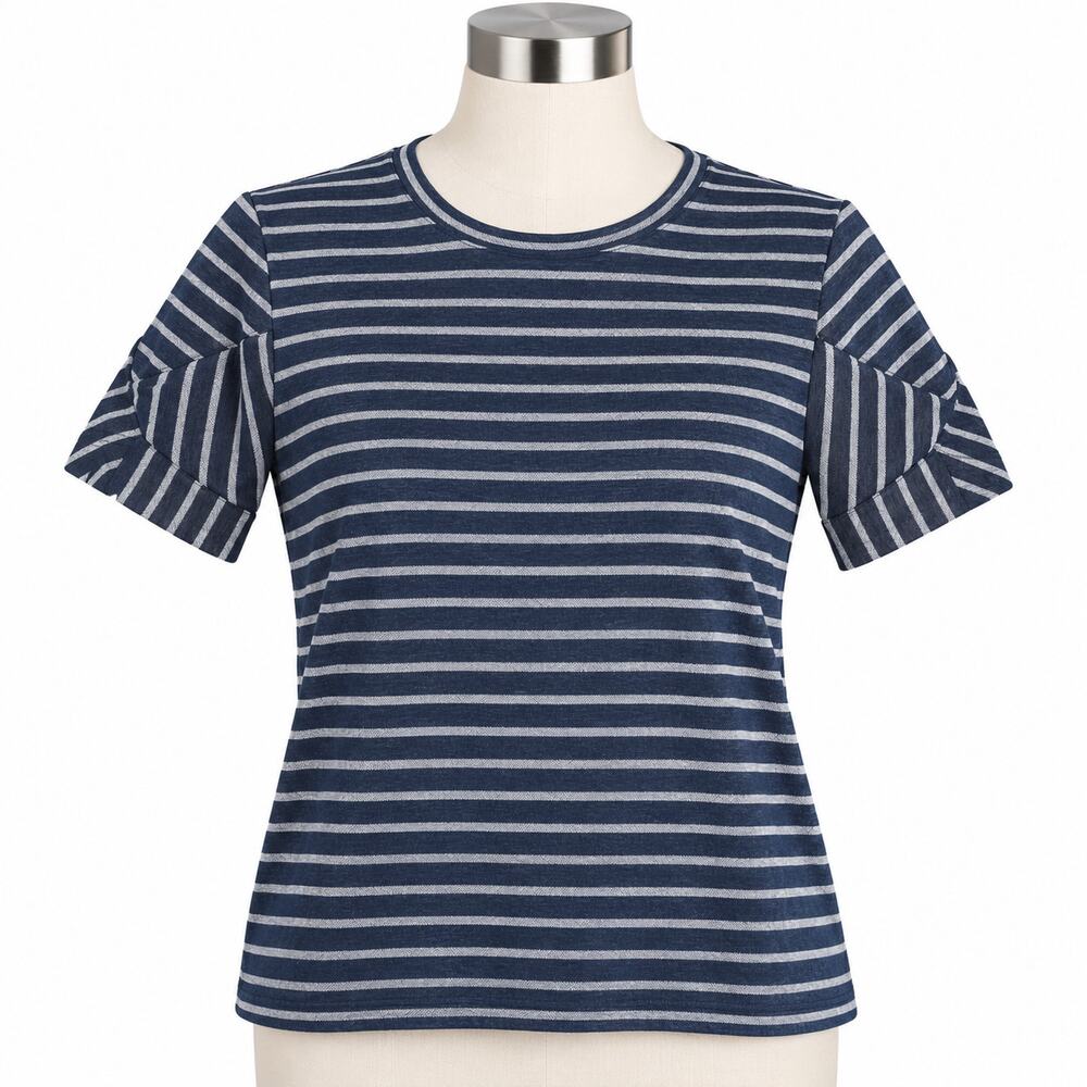 Banana Republic Navy Striped Ruffle Sleeve Top Women's Small S Cotton